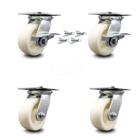 Service Caster 5 Inch Nylon Caster Set with Roller Bearing 4 Swivel Lock and 2 Brake SCC SCC-35S520-NYR-SLB-BSL-2-BSL-2